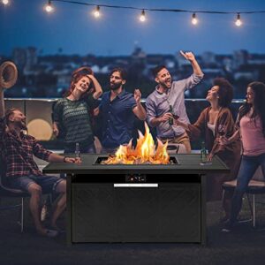 Giantex 57’’ Gas Fire Table, Rectangular Outdoor Patio Propane Firepit Table, 50,000 BTU Auto-Ignition Propane Fire Pit with Lid and Lava Rocks, Suitable for Poolside, Garden, Balcony, Black