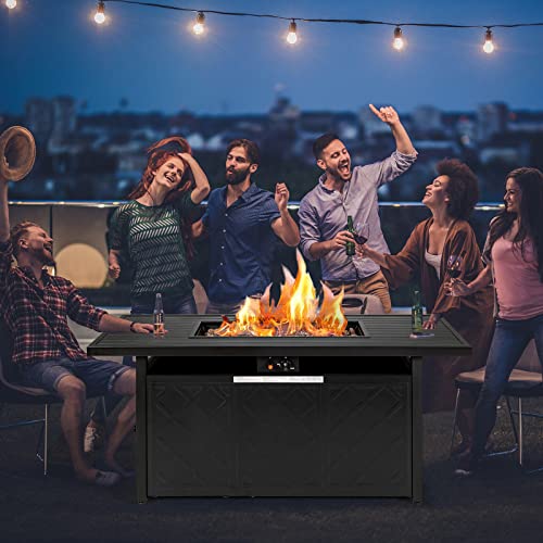 Giantex 57’’ Gas Fire Table, Rectangular Outdoor Patio Propane Firepit Table, 50,000 BTU Auto-Ignition Propane Fire Pit with Lid and Lava Rocks, Suitable for Poolside, Garden, Balcony, Black