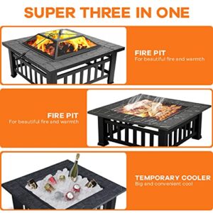 Fire Pit Table, Outdoor Fireplace Firepit Camping Accessories 32 in Square Smokeless Fire Pit with Spark Screen, Log Poker for Outside Garden Patio Backyard