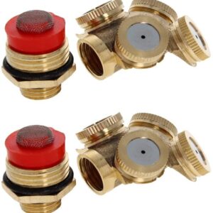 Heyiarbeit Misting Spray Nozzle, 1/2BSPF Brass 4 Holes Garden Sprinklers Irrigation Connector Fitting with Filter Mesh 2Pcs