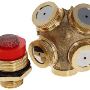 Heyiarbeit Misting Spray Nozzle, 1/2BSPF Brass 4 Holes Garden Sprinklers Irrigation Connector Fitting with Filter Mesh 2Pcs