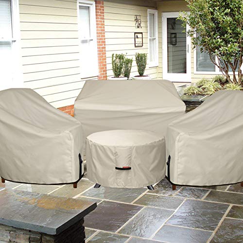 Porch Shield Fire Pit Cover - Waterproof 600D Heavy Duty Round Patio Fire Bowl Cover Beige - 32 inch