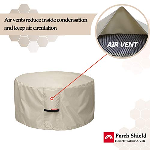 Porch Shield Fire Pit Cover - Waterproof 600D Heavy Duty Round Patio Fire Bowl Cover Beige - 32 inch