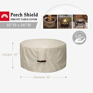 Porch Shield Fire Pit Cover - Waterproof 600D Heavy Duty Round Patio Fire Bowl Cover Beige - 32 inch