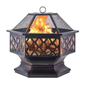 wyxy garden square metal brazier, fire pit with barbecue rack, barbecue rack with poker rack, grill, mesh cover