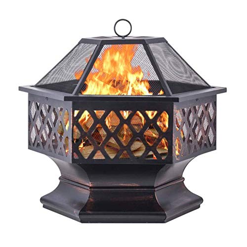 Wyxy Garden Square Metal Brazier, Fire Pit with Barbecue Rack, Barbecue Rack with Poker Rack, Grill, Mesh Cover