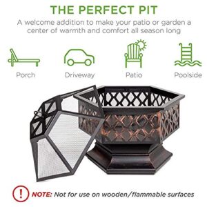 Wyxy Garden Square Metal Brazier, Fire Pit with Barbecue Rack, Barbecue Rack with Poker Rack, Grill, Mesh Cover