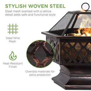 Wyxy Garden Square Metal Brazier, Fire Pit with Barbecue Rack, Barbecue Rack with Poker Rack, Grill, Mesh Cover