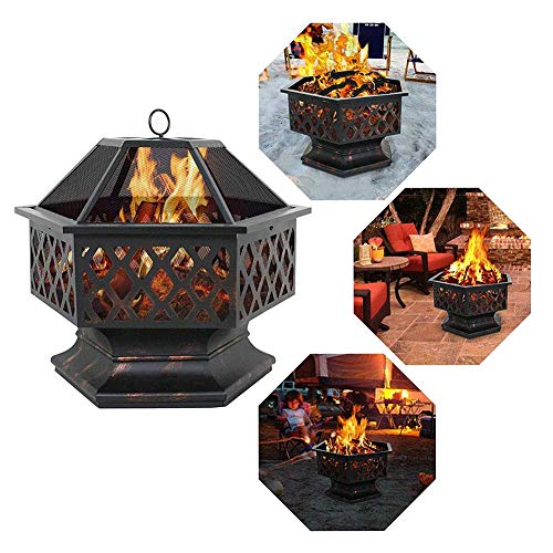 Wyxy Garden Square Metal Brazier, Fire Pit with Barbecue Rack, Barbecue Rack with Poker Rack, Grill, Mesh Cover