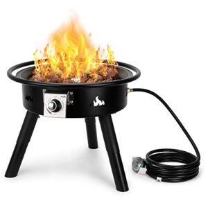 stanbroil portable propane gas fire pit with 8.8 lbs lava rocks, 22-inch 50000 btu outdoor smokeless gas firebowl, auto ignition, height adjustable – black
