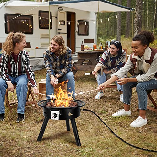Stanbroil Portable Propane Gas Fire Pit with 8.8 Lbs Lava Rocks, 22-Inch 50000 BTU Outdoor Smokeless Gas Firebowl, Auto Ignition, Height Adjustable - Black