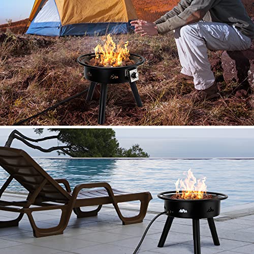 Stanbroil Portable Propane Gas Fire Pit with 8.8 Lbs Lava Rocks, 22-Inch 50000 BTU Outdoor Smokeless Gas Firebowl, Auto Ignition, Height Adjustable - Black