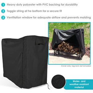 Sunnydaze 5-Foot Firewood Log Rack Cover - Weather-Resistant Outdoor Heavy-Duty Wood Polyester Fabric Storage Cover with PVC Backing - Black