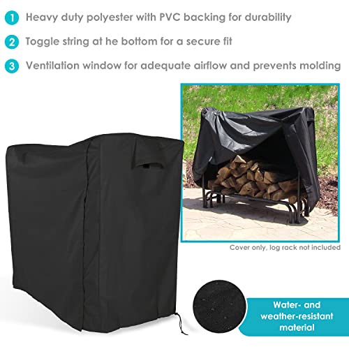 Sunnydaze 5-Foot Firewood Log Rack Cover - Weather-Resistant Outdoor Heavy-Duty Wood Polyester Fabric Storage Cover with PVC Backing - Black