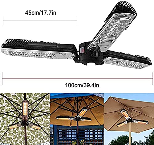 NaoSIn-Ni Patio Parasol Heater,2KW Electric Infrared Radiant Heater with 3 Folding Heating Panels for Garden Balcony Outdoor Restaurant