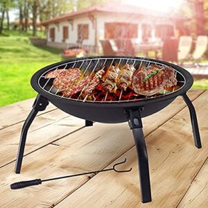 NaoSIn-Ni Outdoor Fire Pit, Steel Foldable Fire Pit Garden Patio Heater BBQ, with Spark Screen, Fireplace Poker