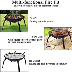 NaoSIn-Ni Outdoor Fire Pit, Steel Foldable Fire Pit Garden Patio Heater BBQ, with Spark Screen, Fireplace Poker