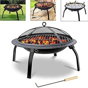 NaoSIn-Ni Outdoor Fire Pit, Steel Foldable Fire Pit Garden Patio Heater BBQ, with Spark Screen, Fireplace Poker