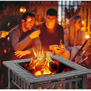 LEAYAN Garden Fire Pit Grill Bowl Grill Barbecue Rack Outdoor Fire Pit Table,3 in 1 Fire Pit Metal Fire Pit Square Stove e Garden Patio Heater with BBQ Frames Waterproof Cover for Party Picnic