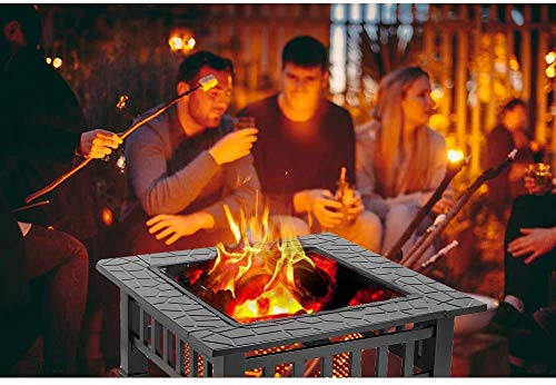 LEAYAN Garden Fire Pit Grill Bowl Grill Barbecue Rack Outdoor Fire Pit Table,3 in 1 Fire Pit Metal Fire Pit Square Stove e Garden Patio Heater with BBQ Frames Waterproof Cover for Party Picnic