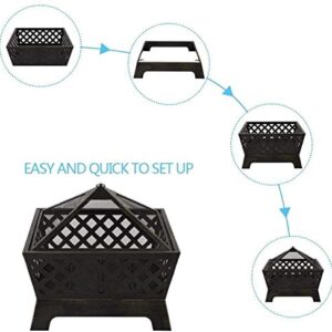 LEAYAN Garden Fire Pit Portable Grill Barbecue Rack Outdoor Fire Pit, Outdoor Mesh Brazier Garden Patio Heater,Wood Burning Fire Pit for Camping Picnic Bonfire Backyard for Camping Backyard