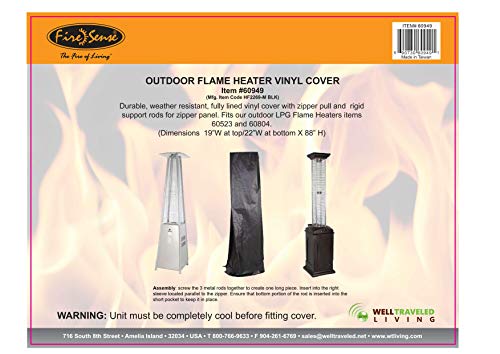 Fire Sense 60949 Vinyl Cover Full Length Outdoor For Patio Heaters With Square Reflectors Heavy Duty 10 Gauge Felt Lined Waterproof Weather Resistant With Zipper - Square Patio Heater