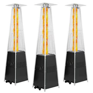 pionous 48,000 btu glass flame tube pyramid patio heater with cover and wheels for commercial, deck, garden, fishing – black, 3 set