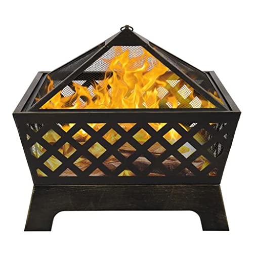ZLXDP Fire Pit Garden Fire Pits with Heat-Resistant Coating Iron Tabletop Outdoor Wood Burning with Spark Screen Cover and Poker
