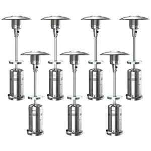 pionous 7 set of powerful silver 48,000 btu patio heater for garden, pool, cruise, outdoor, deck, fishing, with wheels and led table