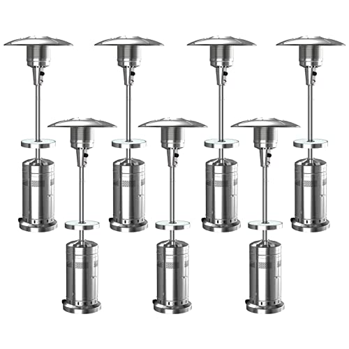 PIONOUS 7 Set of Powerful Silver 48,000 BTU Patio Heater for Garden, Pool, Cruise, Outdoor, Deck, Fishing, with Wheels and LED Table