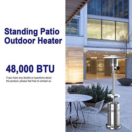 PIONOUS 7 Set of Powerful Silver 48,000 BTU Patio Heater for Garden, Pool, Cruise, Outdoor, Deck, Fishing, with Wheels and LED Table