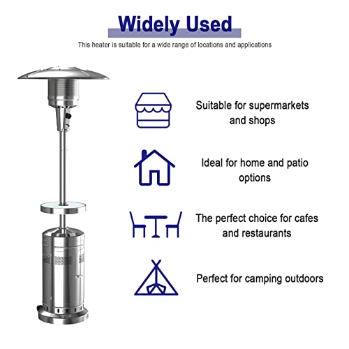 PIONOUS 7 Set of Powerful Silver 48,000 BTU Patio Heater for Garden, Pool, Cruise, Outdoor, Deck, Fishing, with Wheels and LED Table