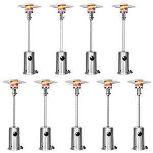 pionous outdoor standing patio heater with wheels, powerful 48,000 btu for parties, camping, dining, gardens, cruises homes – 9 set, silver