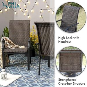 PHI VILLA 28” Gas Fire Table with High Back Rattan Chairs Conversation Set, 5 Piece Propane Fire Pit Table Set with 11 lbs Fire Glass, Outdoor Conversation Set for Yard, Patio, Garden