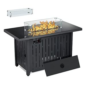 cureallso propane fire pit, 43 inch 50,000btu auto-ignition gas fire pit table with lava stone, glass wind guard, csa approved for outdoor garden patio backyard