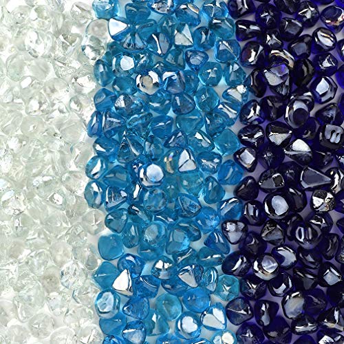 Stanbroil 10-Pound Blended Fire Glass Diamonds - 1/2 inch Fire Glass Blended Cobalt Blue, Crystal Ice, Caribbean Blue Luster for Indoor and Outdoor Gas Fire Pits and Fireplaces