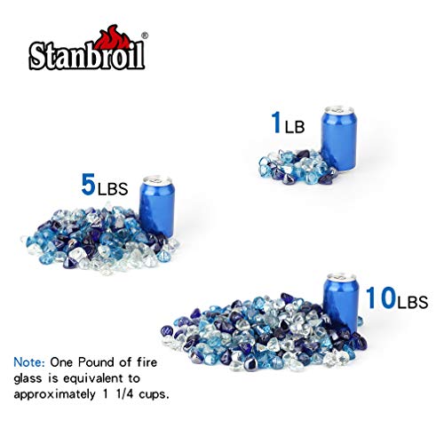 Stanbroil 10-Pound Blended Fire Glass Diamonds - 1/2 inch Fire Glass Blended Cobalt Blue, Crystal Ice, Caribbean Blue Luster for Indoor and Outdoor Gas Fire Pits and Fireplaces