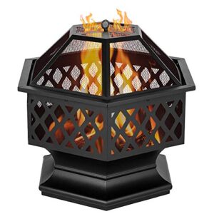 LxHealthy 24" Hexagonal Shaped Iron Brazier Wood Burning Fire Pit Decoration for Outdoor Garden Backyard Poolside