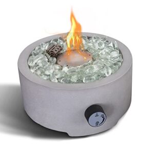 tabletop propane fire pit, 10 inch round concrete gas burning fire bowl, portable fireplace, 10,000 btu propane tank outside w/glass beads for garden, patio campfire table with umbrella hole- round