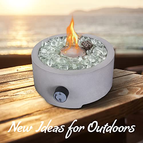 Tabletop Propane Fire Pit, 10 Inch Round Concrete Gas Burning Fire Bowl, Portable Fireplace, 10,000 BTU Propane Tank Outside w/Glass Beads for Garden, Patio Campfire Table with Umbrella Hole- Round