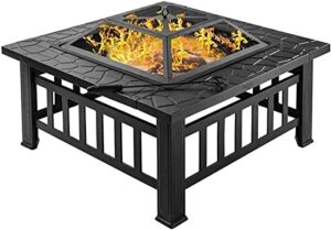 leayan garden fire pit portable grill barbecue rack propane fire pit, outdoor metal brazier square table multi-purpose square fireplace garden patio heater for party for camping backyard