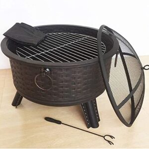 LEAYAN Garden Fire Pit Portable Grill Barbecue Rack Outdoor Fire Pit Patio Fire Steel BBQ Grill Fire Pit Bowl with Mesh Spark Screen Cover,Log Grate, Poker for Camping for Camping Backyard