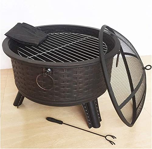 LEAYAN Garden Fire Pit Portable Grill Barbecue Rack Outdoor Fire Pit Patio Fire Steel BBQ Grill Fire Pit Bowl with Mesh Spark Screen Cover,Log Grate, Poker for Camping for Camping Backyard