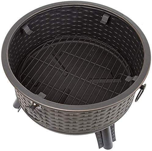 LEAYAN Garden Fire Pit Portable Grill Barbecue Rack Outdoor Fire Pit Patio Fire Steel BBQ Grill Fire Pit Bowl with Mesh Spark Screen Cover,Log Grate, Poker for Camping for Camping Backyard