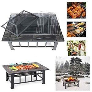 LEAYAN Garden Fire Pit Grill Bowl Grill Barbecue Rack Outdoor Fire Pit, Metal Fire Pit with Spark Screen Guard, Charcoal Rack, Poker, for Camping, Outdoor Heating,Outdoor Fire Pits