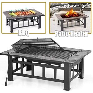 LEAYAN Garden Fire Pit Grill Bowl Grill Barbecue Rack Outdoor Fire Pit, Metal Fire Pit with Spark Screen Guard, Charcoal Rack, Poker, for Camping, Outdoor Heating,Outdoor Fire Pits