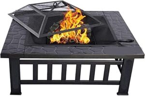 leayan garden fire pit 32in outdoor fire pit metal square firepit portable grill barbecue rack wood burning backyard patio beaches camping picnic bonfire stove with cover bbq cooking for backyard