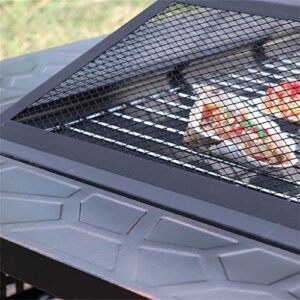 LEAYAN Garden Fire Pit 32in Outdoor Fire Pit Metal Square Firepit Portable Grill Barbecue Rack Wood Burning Backyard Patio Beaches Camping Picnic Bonfire Stove with Cover BBQ Cooking for Backyard