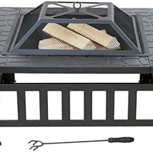 LEAYAN Garden Fire Pit 32in Outdoor Fire Pit Metal Square Firepit Portable Grill Barbecue Rack Wood Burning Backyard Patio Beaches Camping Picnic Bonfire Stove with Cover BBQ Cooking for Backyard