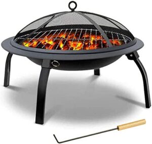 leayan garden fire pit grill bowl grill barbecue rack folding steel fire pit with spark screen and storage bag, portable outdoor camping bbq grill fire bowl, for patio backyard,outdoor fire pits